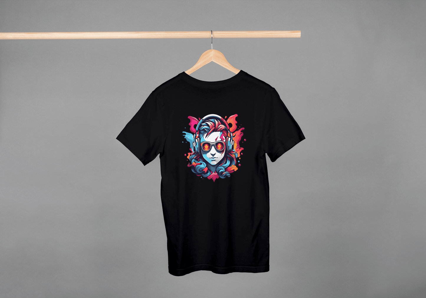 Vibrant Headphones Skull: Urban DJ Graphic Tee - Essentia Attire