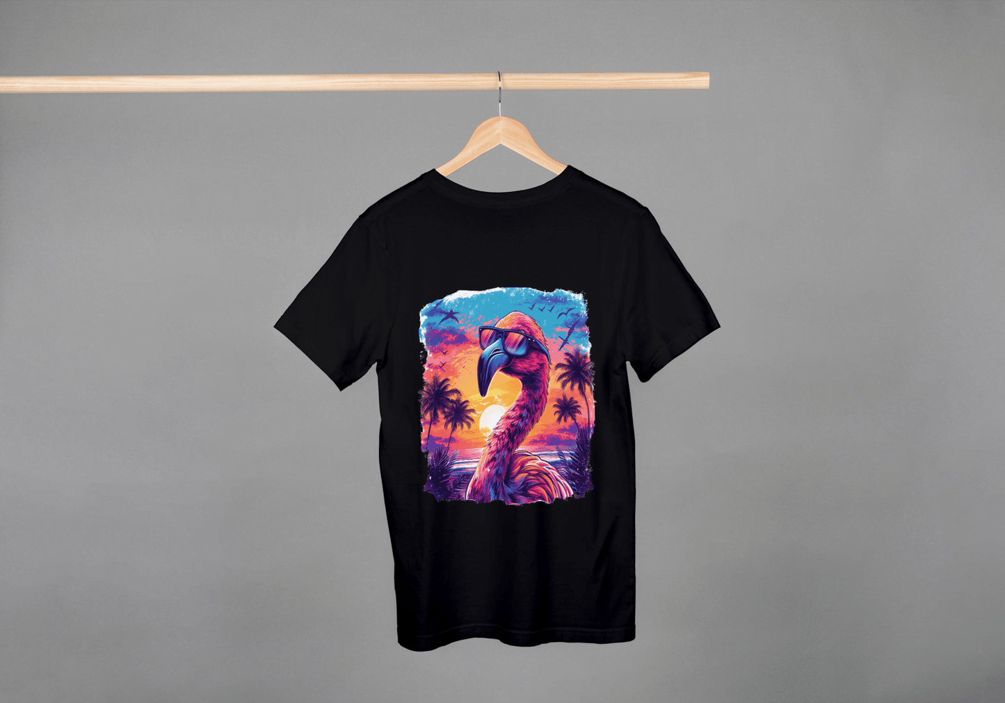 Cool Flamingo Sunset: Tropical Beach Graphic Tee - Essentia Attire