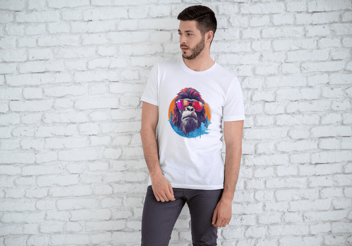 Cool Gorilla Sunglasses: Vibrant Animal Graphic Tee - Essentia Attire