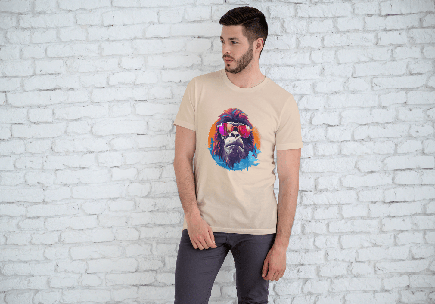 Cool Gorilla Sunglasses: Vibrant Animal Graphic Tee - Essentia Attire