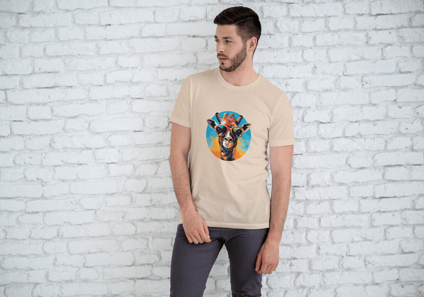 Cool Giraffe Sunglasses: Vibrant Animal Graphic Tee - Essentia Attire