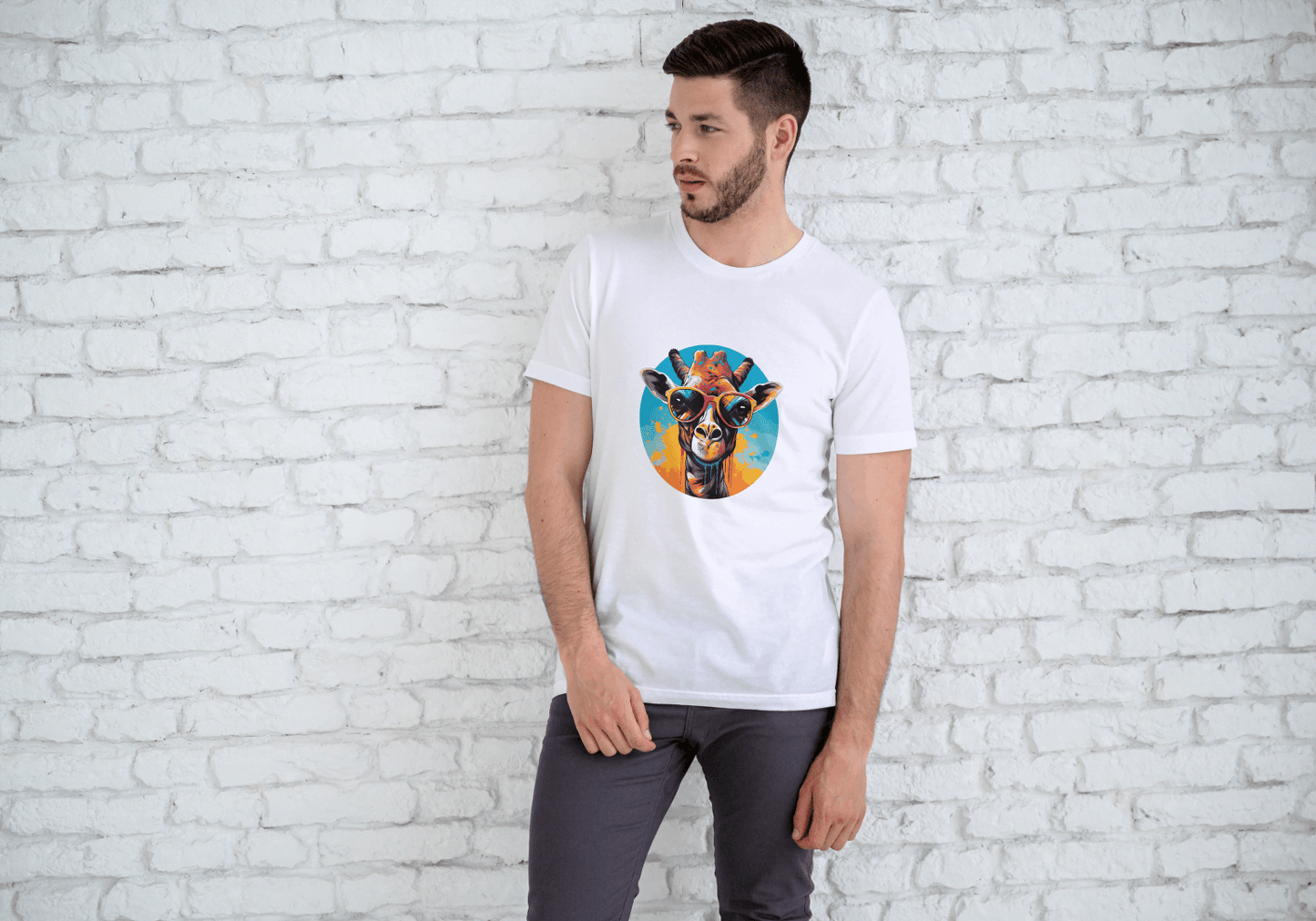 Cool Giraffe Sunglasses: Vibrant Animal Graphic Tee - Essentia Attire