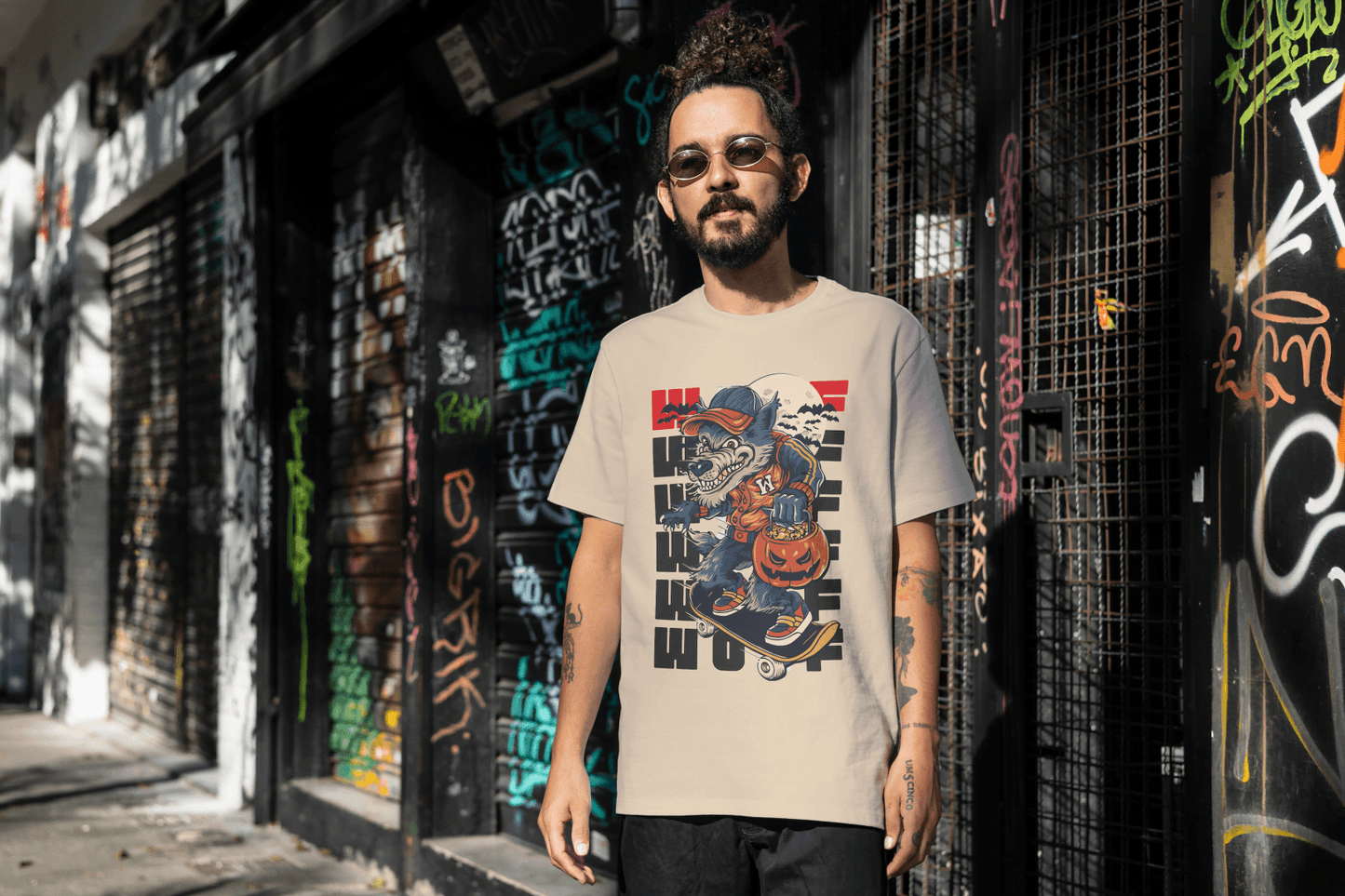 Funny Skateboard Werewolf: Halloween Wolf Graphic Tee - Essentia Attire