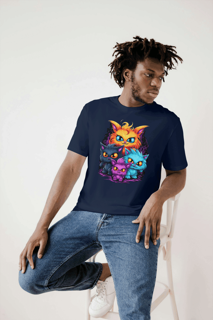 Vibrant Fantasy Cat Family: Cute Magical Kittens Tee - Essentia Attire