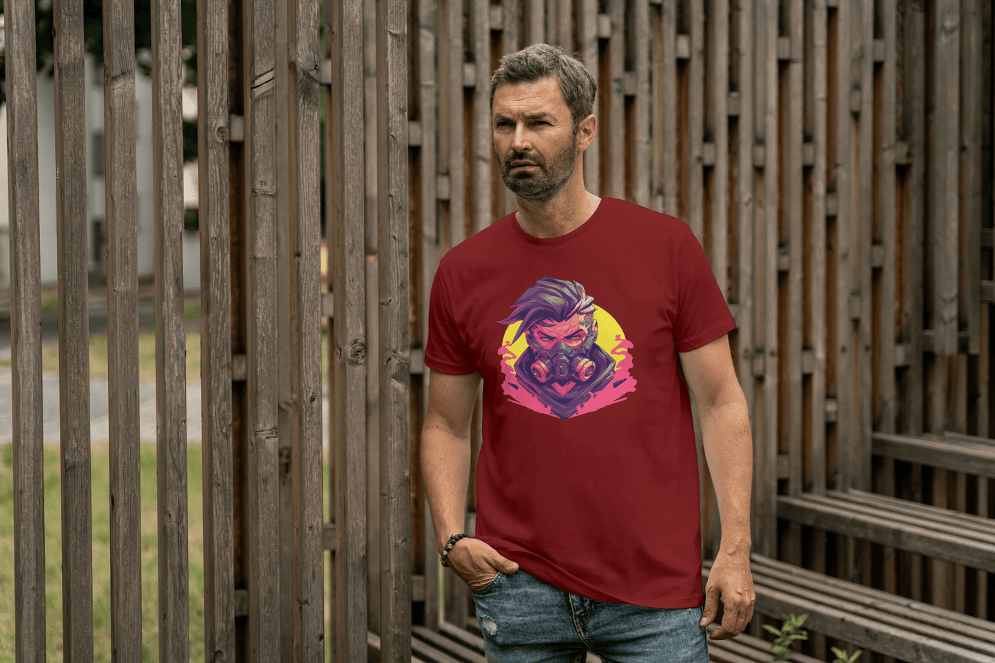 Cyberpunk Gas Mask: Futuristic Urban Graphic Tee - Essentia Attire
