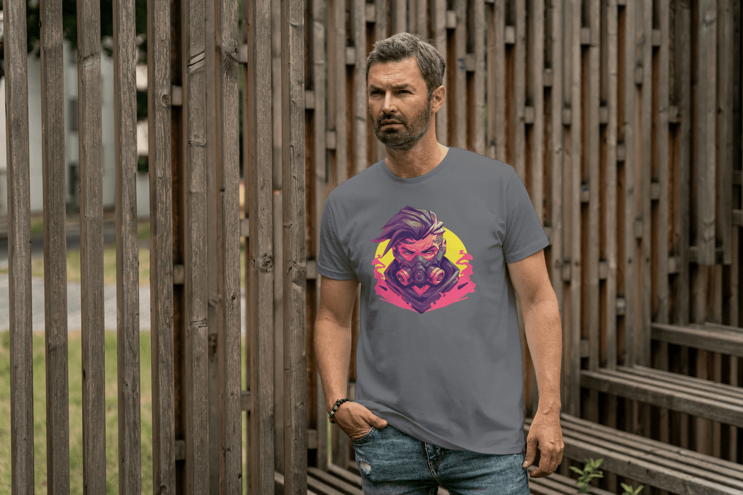 Cyberpunk Gas Mask: Futuristic Urban Graphic Tee - Essentia Attire