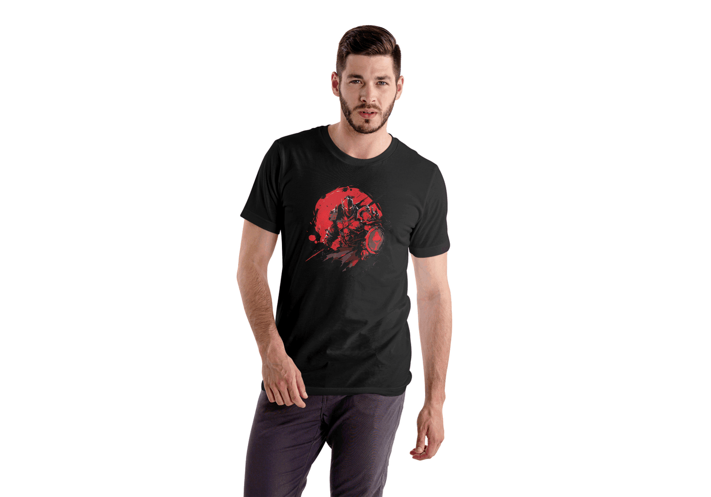 Red Sun Warrior: Samurai Battle Stance Tee - Essentia Attire