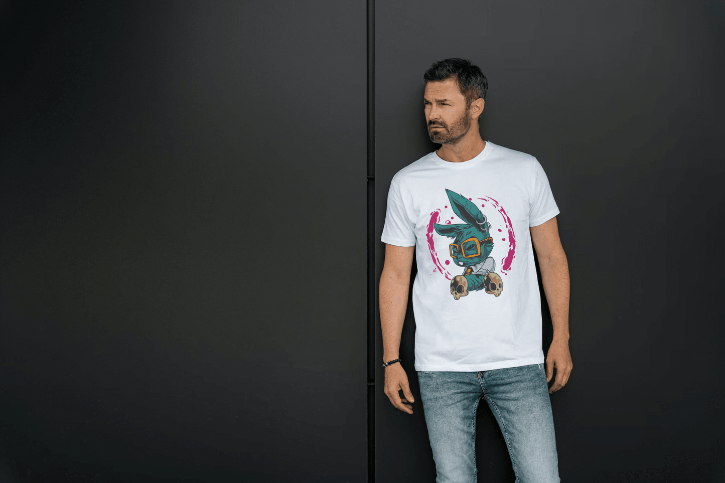 Punk Rock Rabbit: Artistic Animal Print Tee - Essentia Attire
