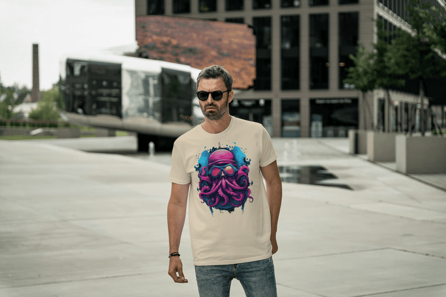 Futuristic Octopus: Neon Cyberpunk Sea Creature Tee - Essentia Attire