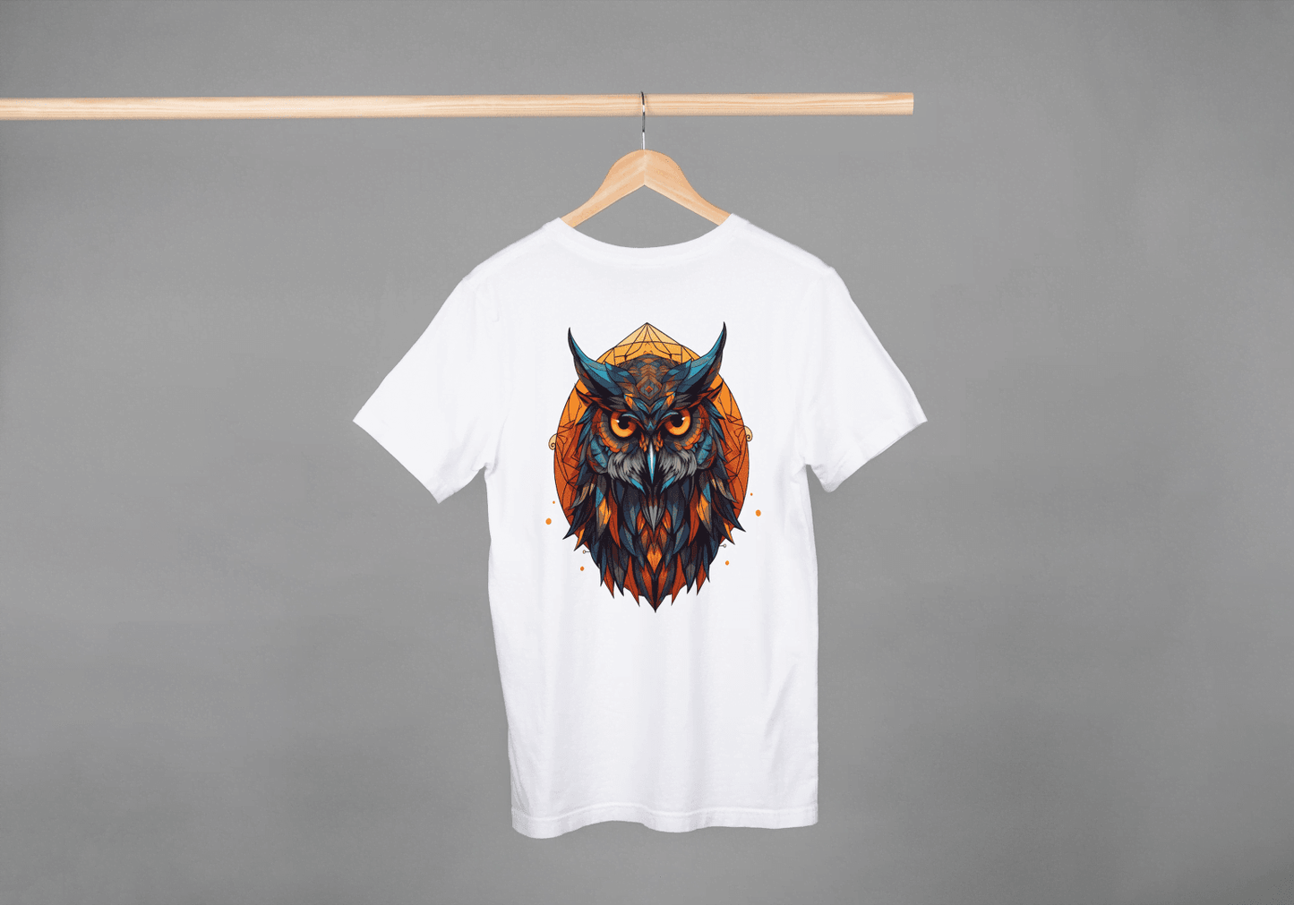 Geometric Owl: Vibrant Wisdom Graphic Tee - Essentia Attire