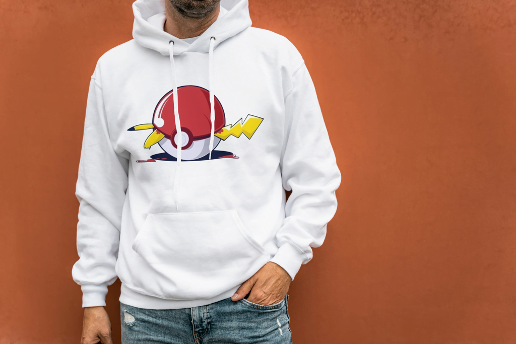 Pikachu Electric Shock Poké Ball DropShoulder Hoodie | Pokémon Fan Art Apparel