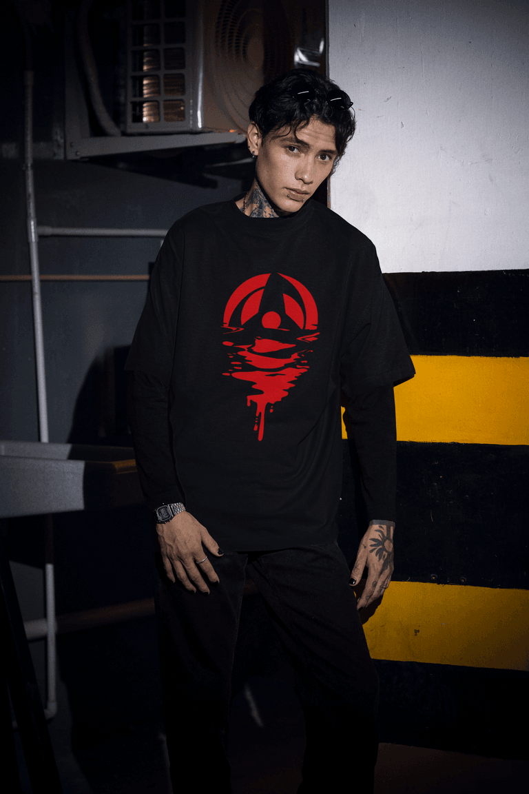 Liquid Mangekyo Sharingan | Naruto Inspired Uchiha Clan Art Oversized Tee - Essentia Attire
