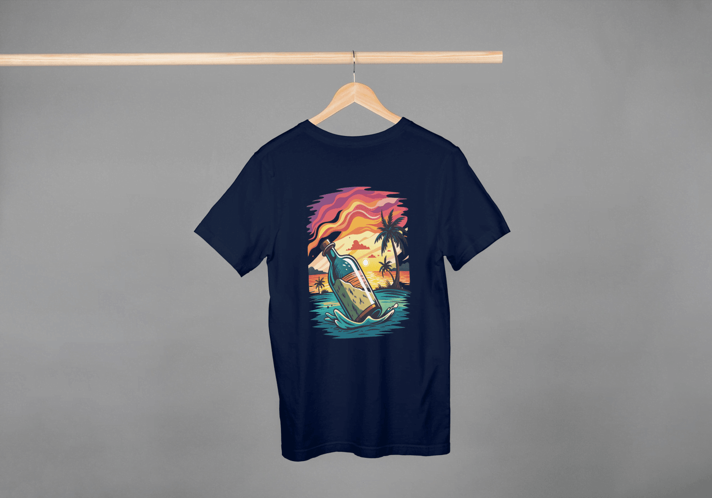 Message in a Bottle Sunset: Tropical Beach Vibes Tee - Essentia Attire