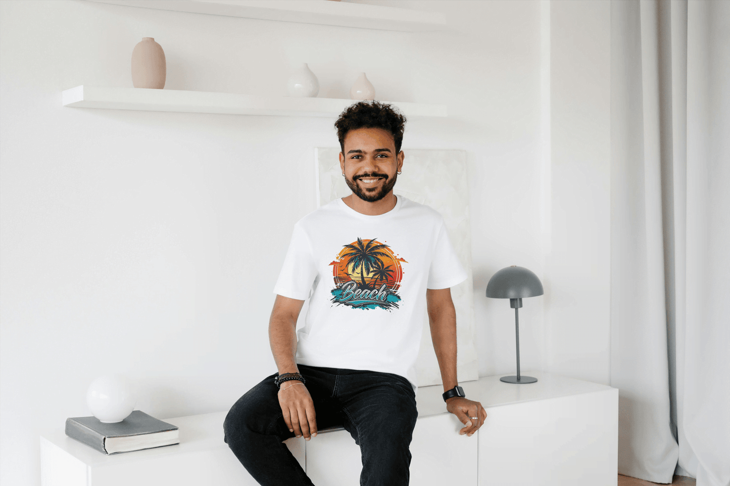 Beach Sunset Palm Tree: Tropical Summer Vibes Tee - Essentia Attire