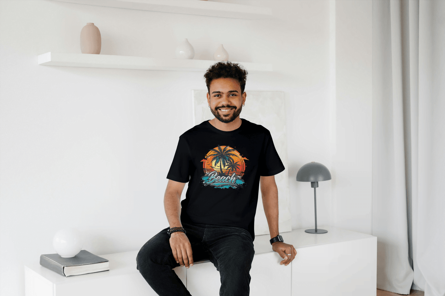 Beach Sunset Palm Tree: Tropical Summer Vibes Tee - Essentia Attire