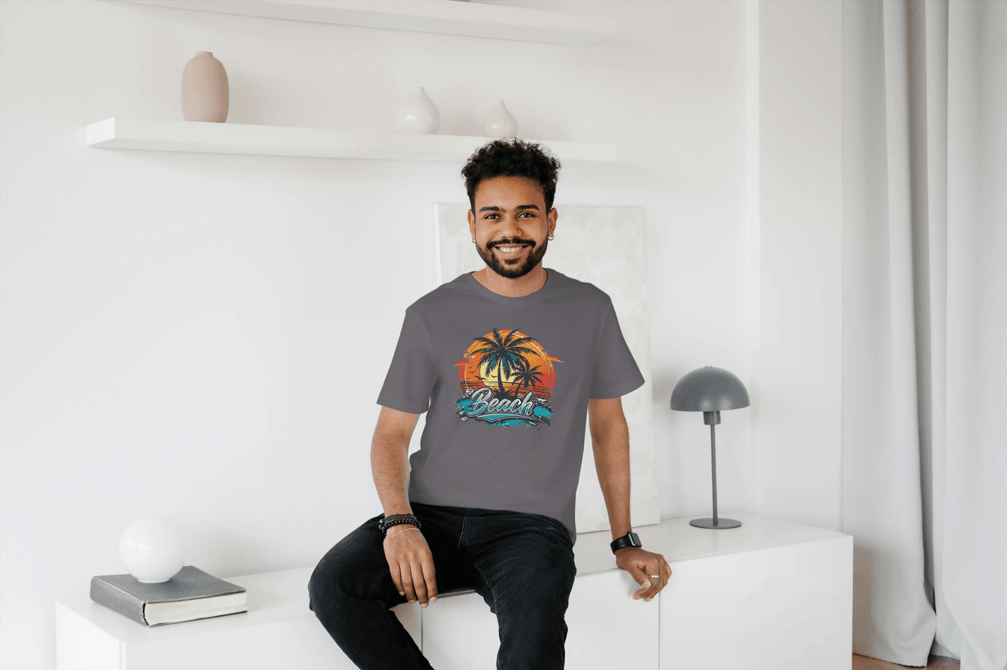 Beach Sunset Palm Tree: Tropical Summer Vibes Tee - Essentia Attire