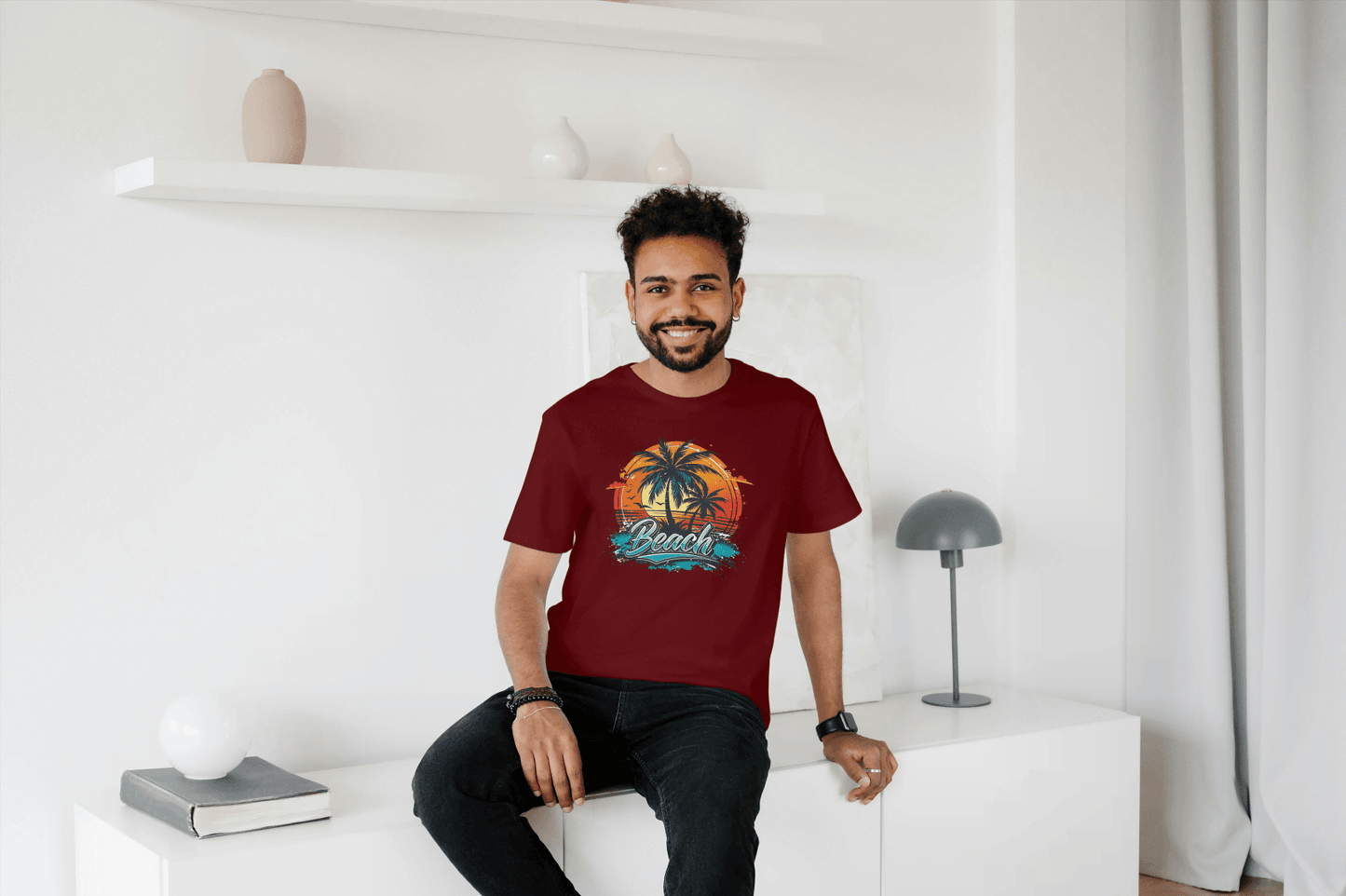 Beach Sunset Palm Tree: Tropical Summer Vibes Tee - Essentia Attire