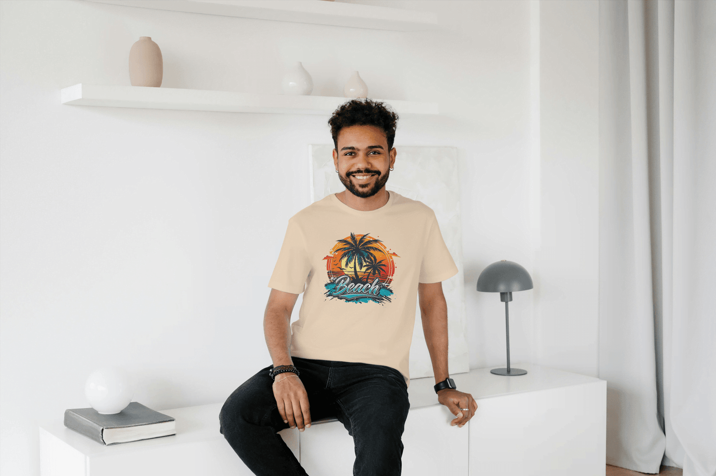 Beach Sunset Palm Tree: Tropical Summer Vibes Tee - Essentia Attire