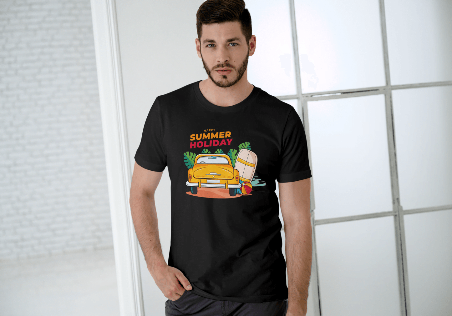 Happy Summer Holiday Classic Car: Retro Beach Surf Tee - Essentia Attire