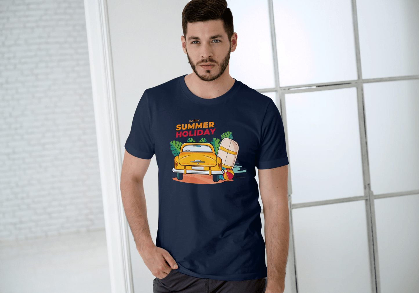 Happy Summer Holiday Classic Car: Retro Beach Surf Tee - Essentia Attire