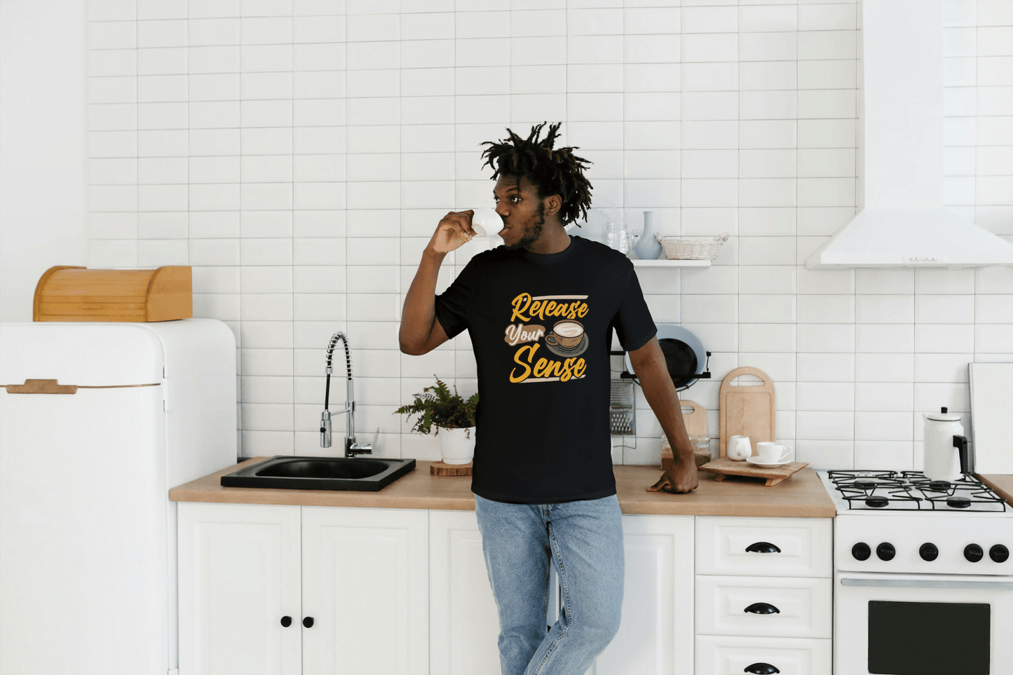 Release Your Sense Coffee Tee: Relaxing Brew Graphic Tee - Essentia Attire