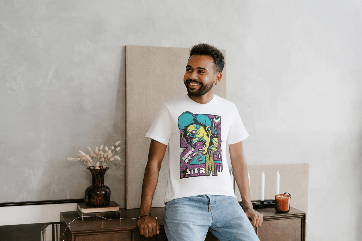 Unique Urban Art: Men's Psychedelic Monster Face Tee - Essentia Attire