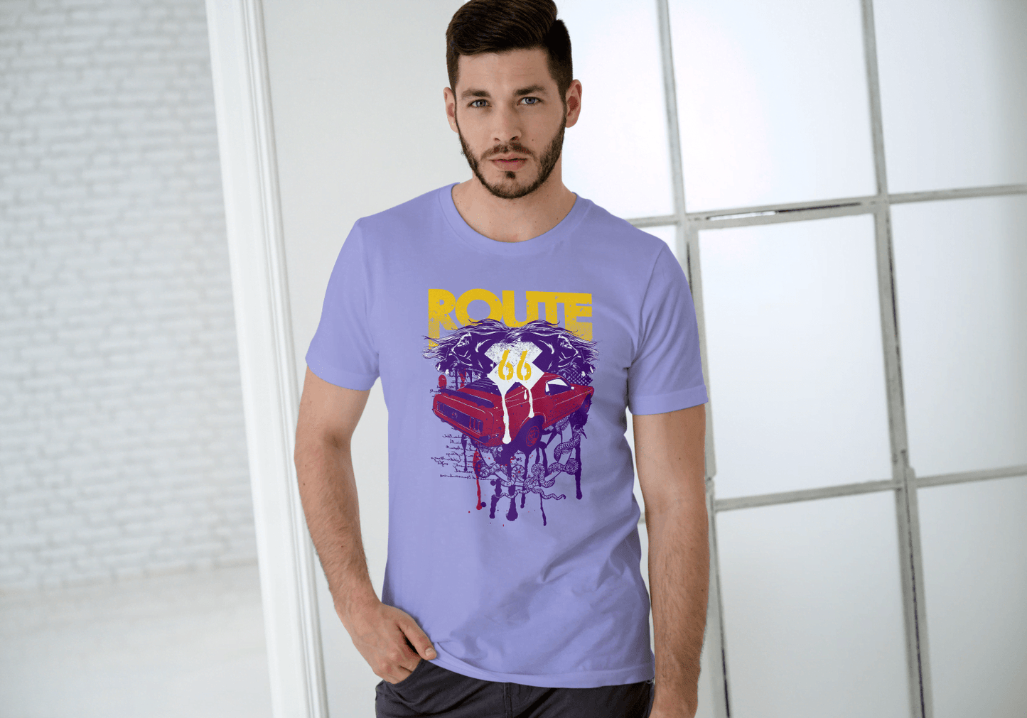Men's Route 66 Classic Car Dripping: Vintage Road Trip - Essentia Attire