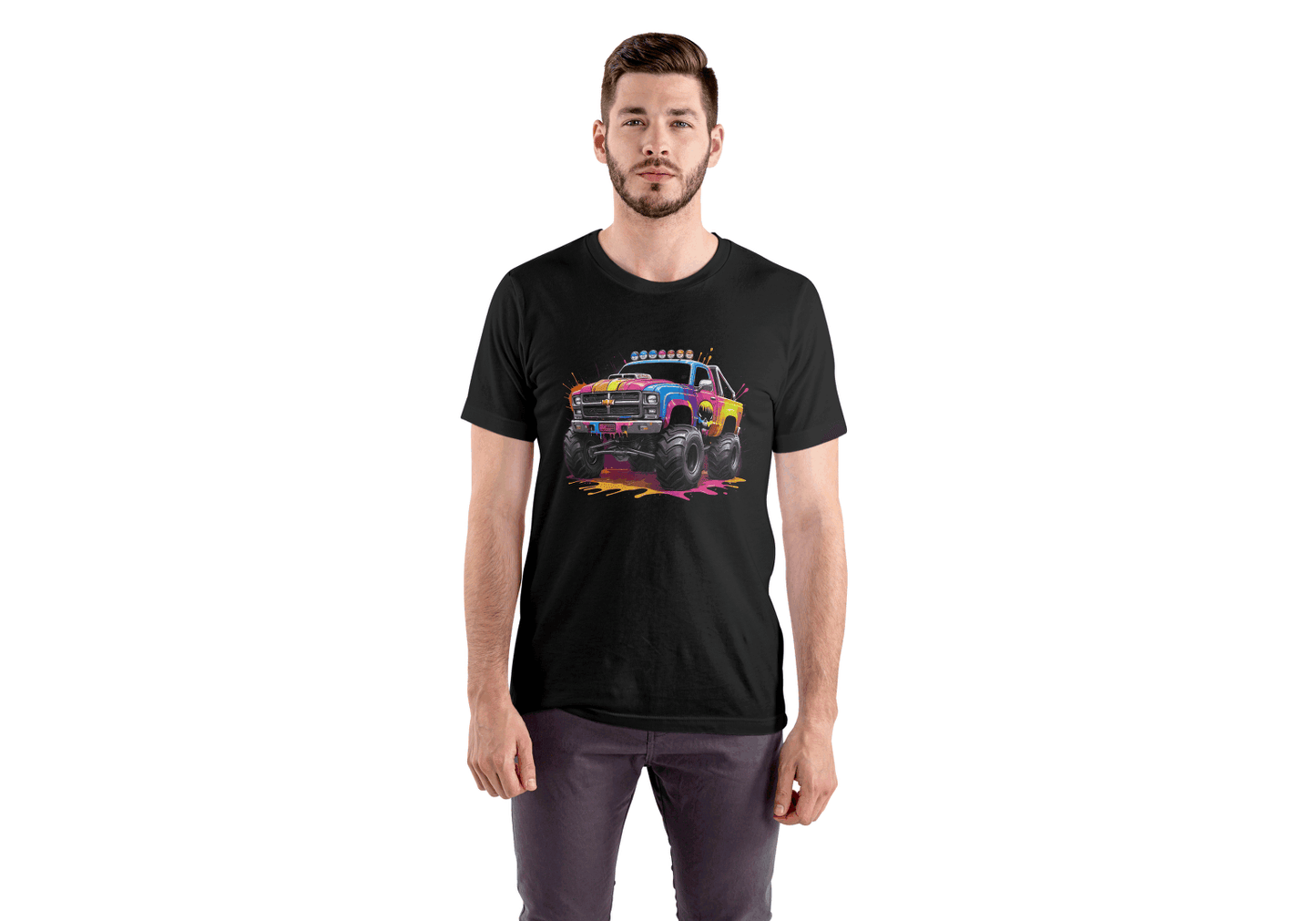 Vibrant Monster Truck: Paint Splatter Graphic Tee - Essentia Attire