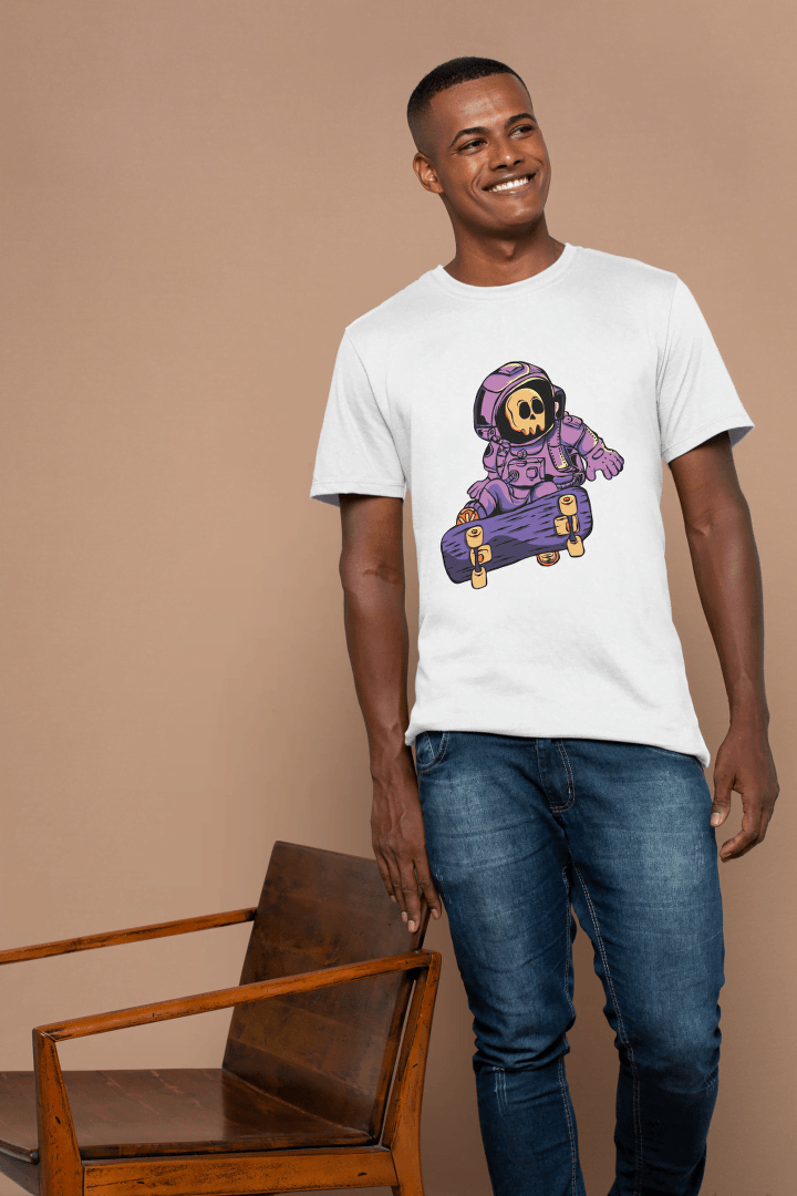 Astronaut Skull Skateboard: Space Skater Graphic Tee - Essentia Attire