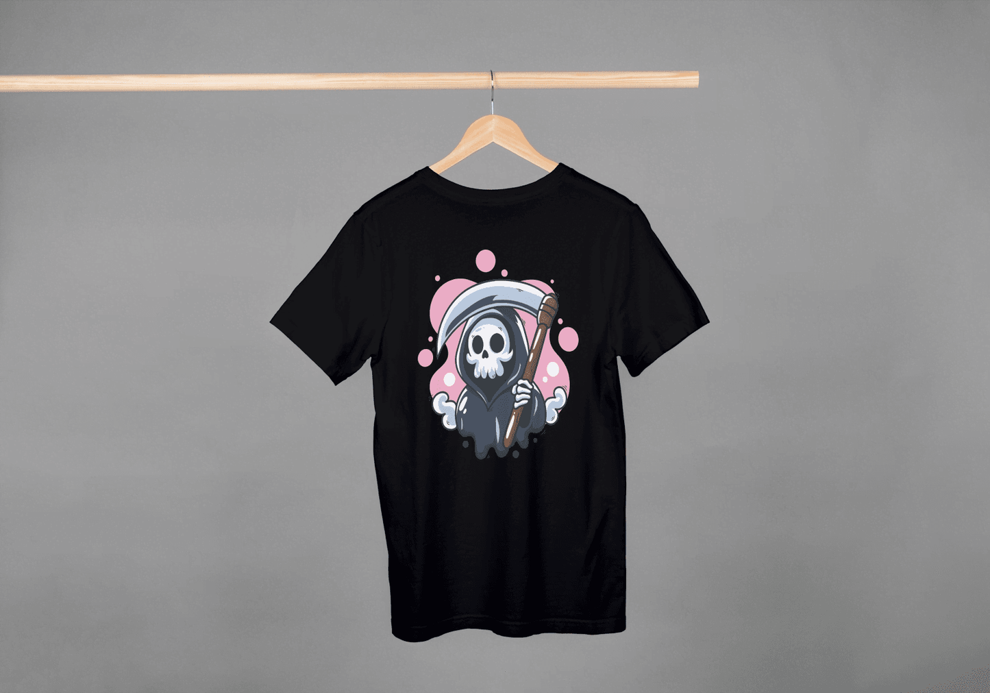 Cute Grim Reaper Skull: Kawaii Scythe Ghost Tee - Essentia Attire