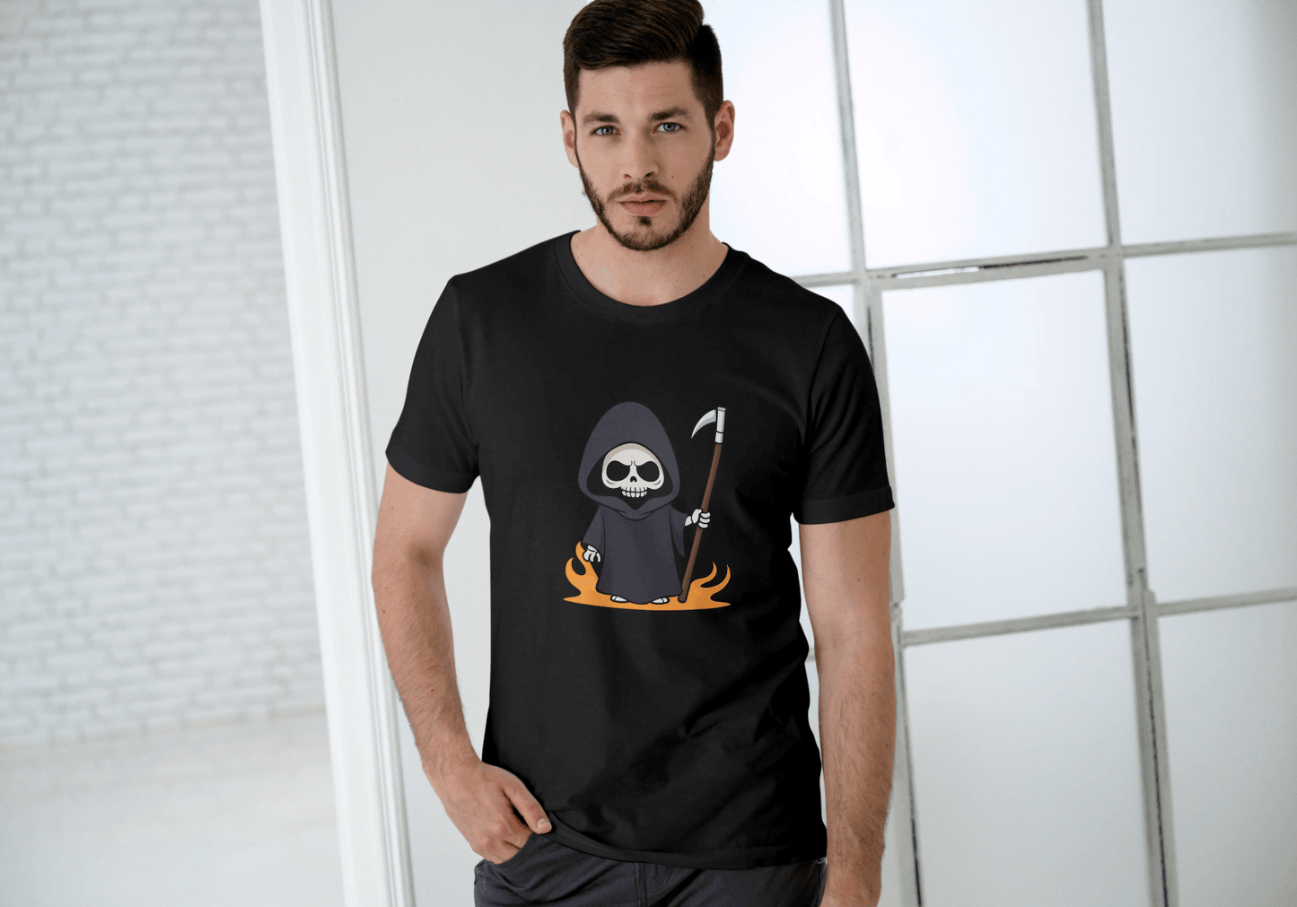 Cute Grim Reaper: Cartoon Skull Scythe Tee - Essentia Attire