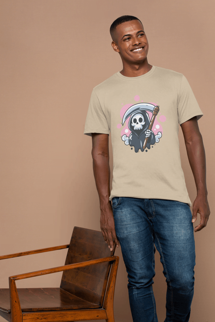 Cute Grim Reaper Skull: Kawaii Scythe Ghost Tee - Essentia Attire