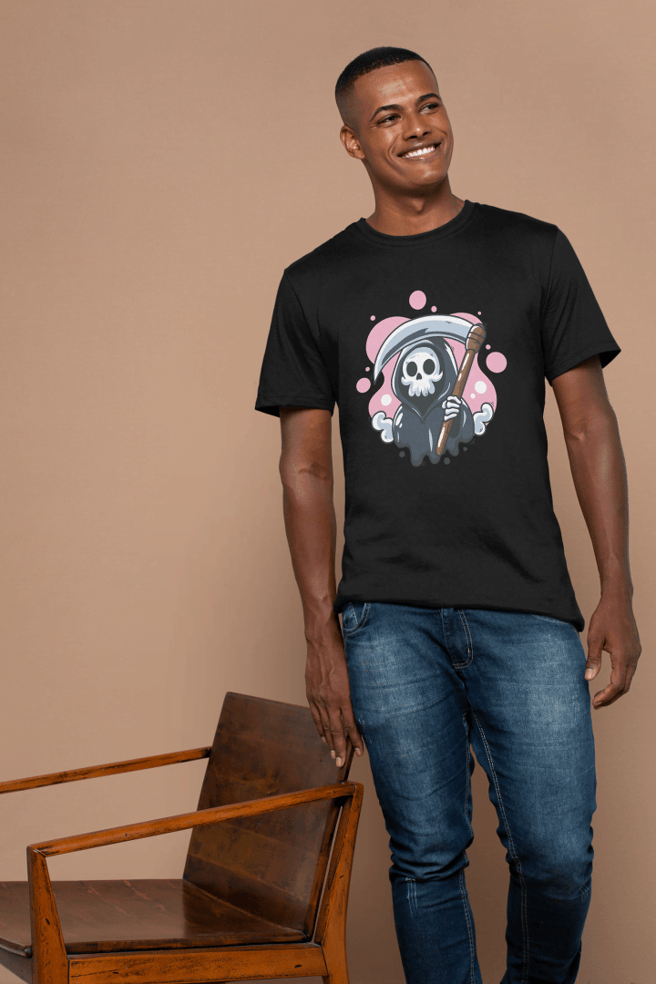 Cute Grim Reaper Skull: Kawaii Scythe Ghost Tee - Essentia Attire
