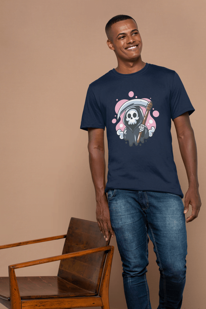 Cute Grim Reaper Skull: Kawaii Scythe Ghost Tee - Essentia Attire
