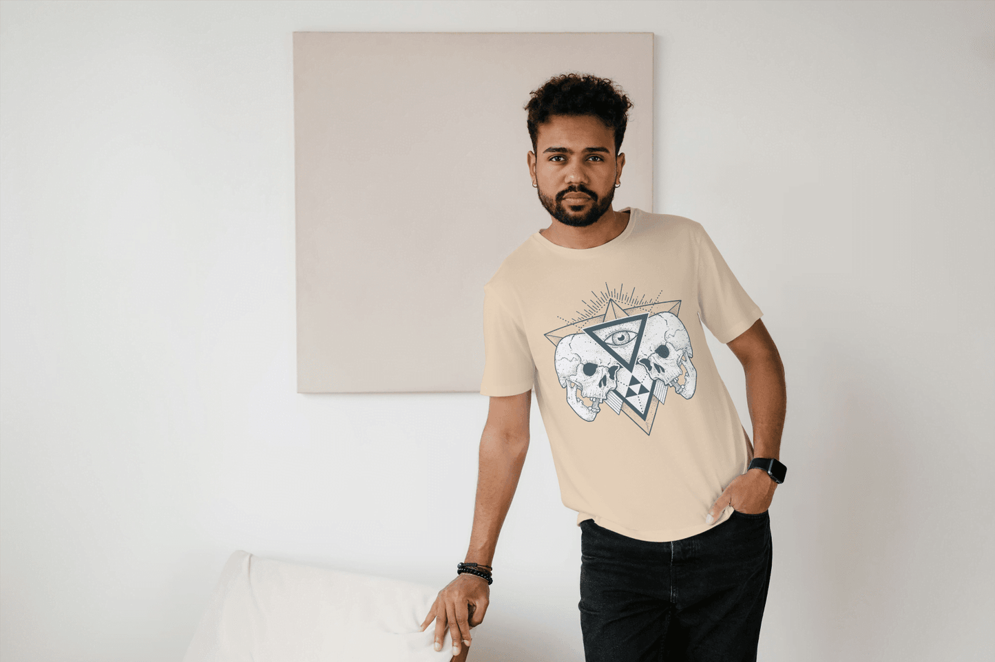 Cosmic Skulls with Eye of Providence: Spiritual Mortality Design Tee - Essentia Attire