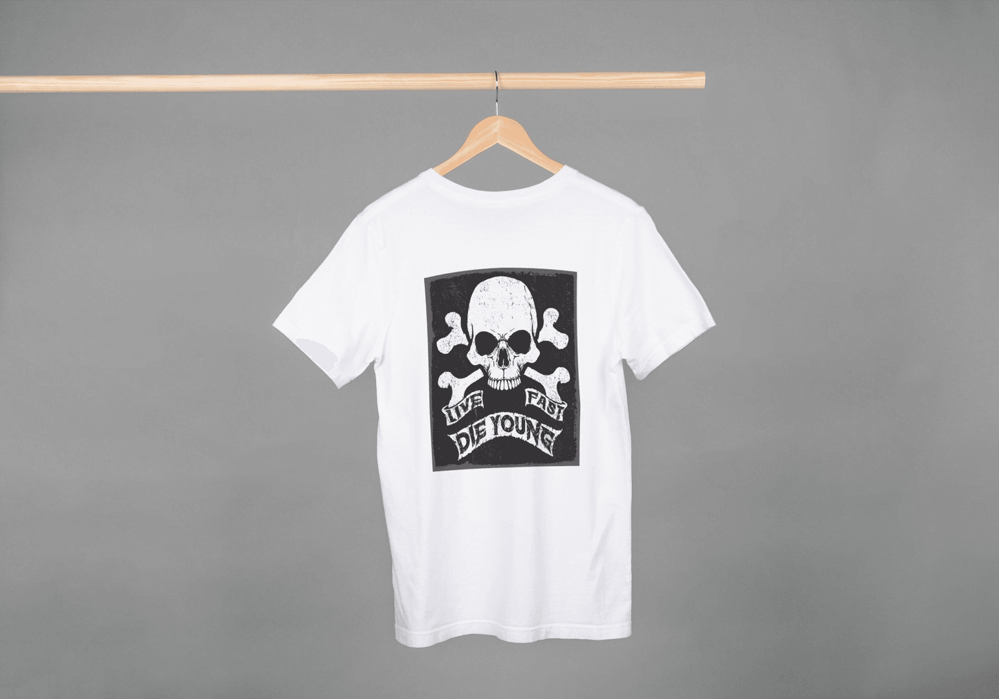 Live Fast Die Young Skull & Crossbones: Rebel Motto Tee - Essentia Attire