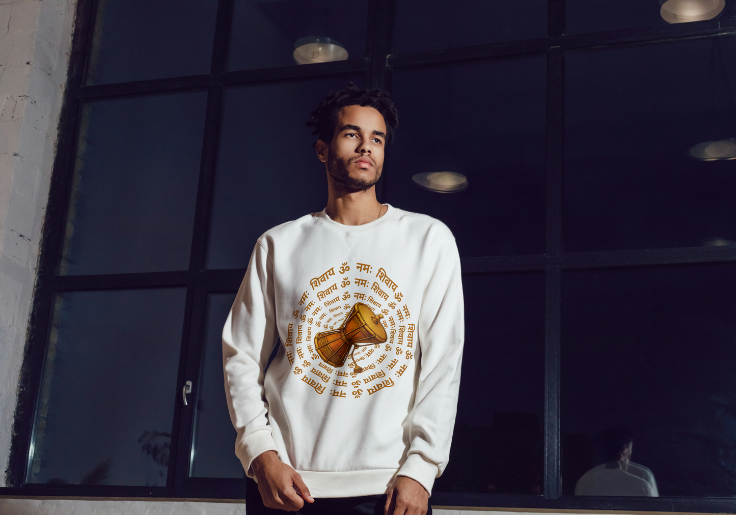 Sacred Damru Music Instrument Sweatshirt | Hindu Devotional Wear & Religious Gift