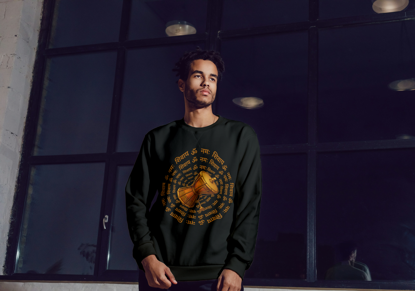 Sacred Damru Music Instrument Sweatshirt | Hindu Devotional Wear & Religious Gift