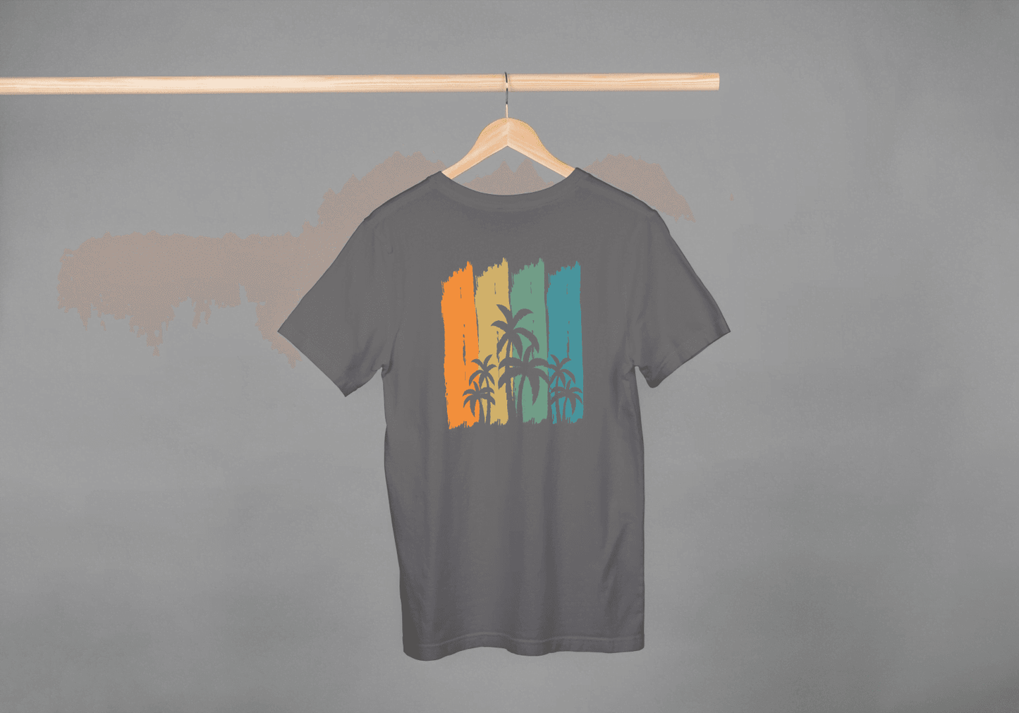 Tropical Palm Tree Stripes: Abstract Sunset Beach Tee - Essentia Attire