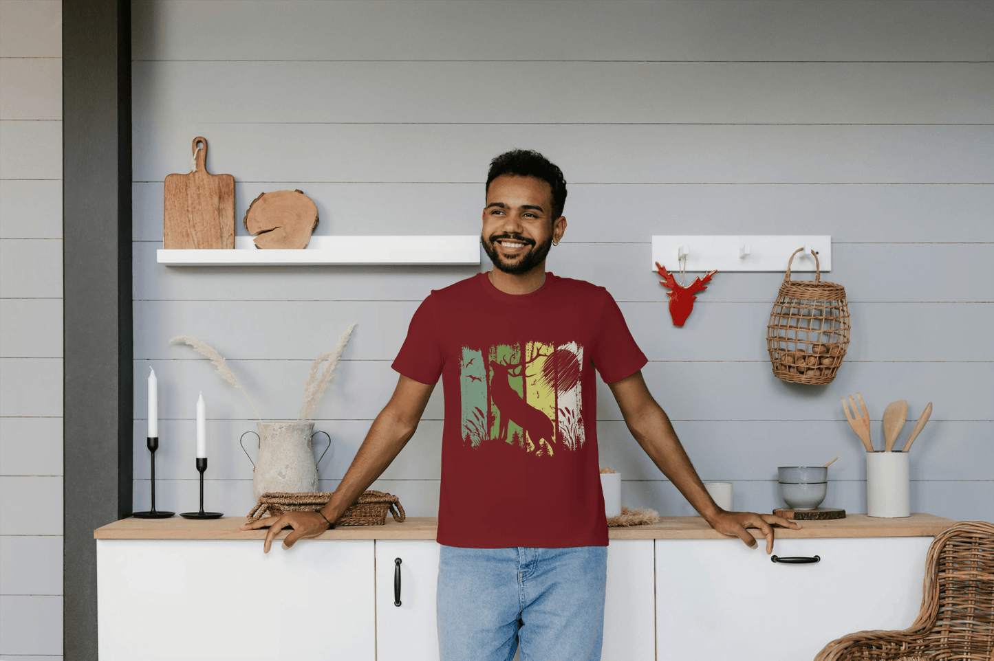 Deer Forest Graphic Tee: Abstract Nature Tee - Essentia Attire