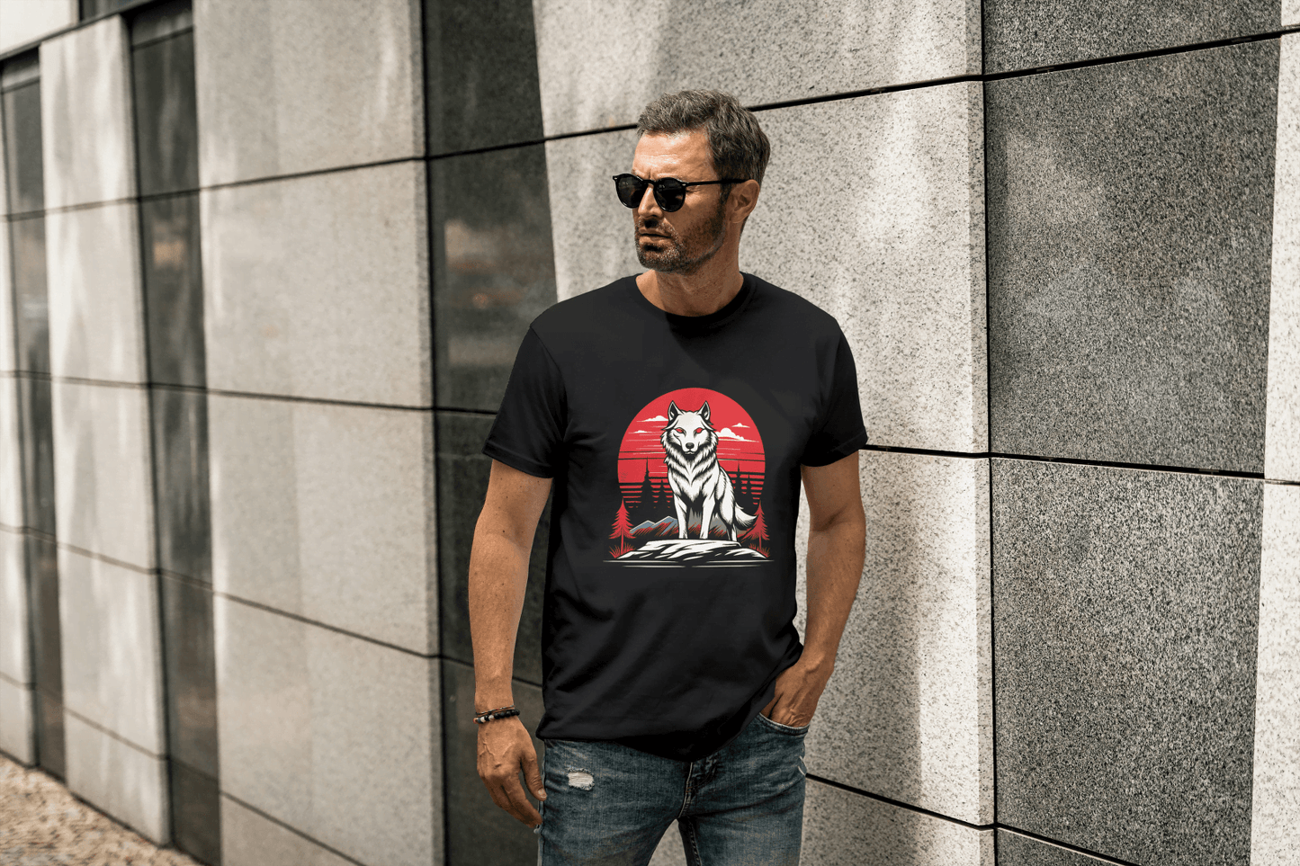 Red Moon Wolf: Mystical Animal Graphic Tee - Essentia Attire