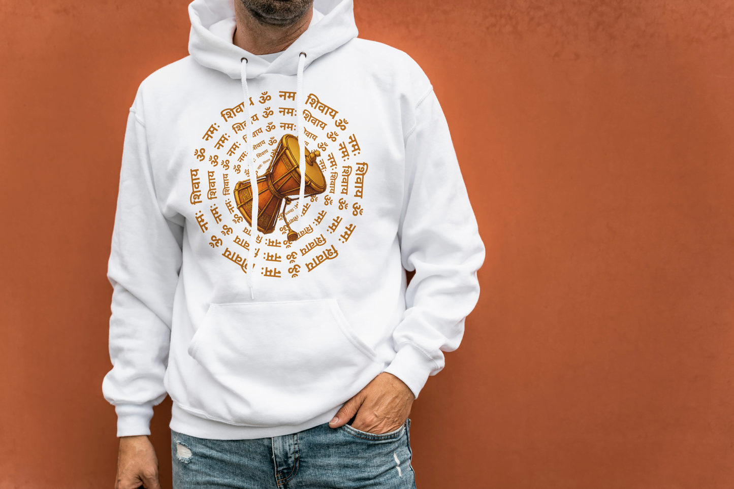 Sacred Damru Music Instrument O/S DropShoulder Hoodie | Hindu Devotional Wear & Religious Gift