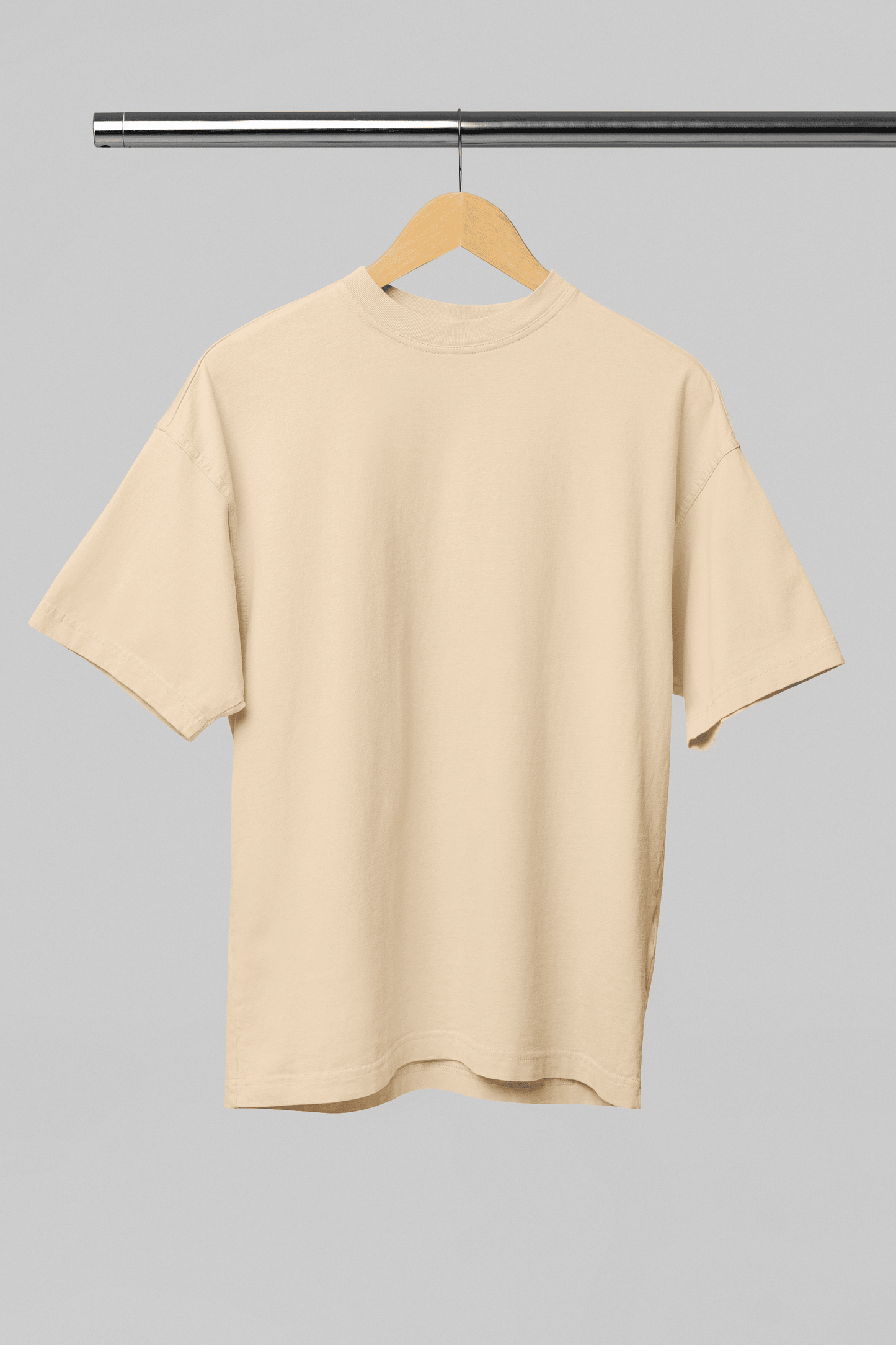 Biege Oversized Plain Half-Sleeve: Unisex Drop-shoulder T-Shirt - Essentia Attire