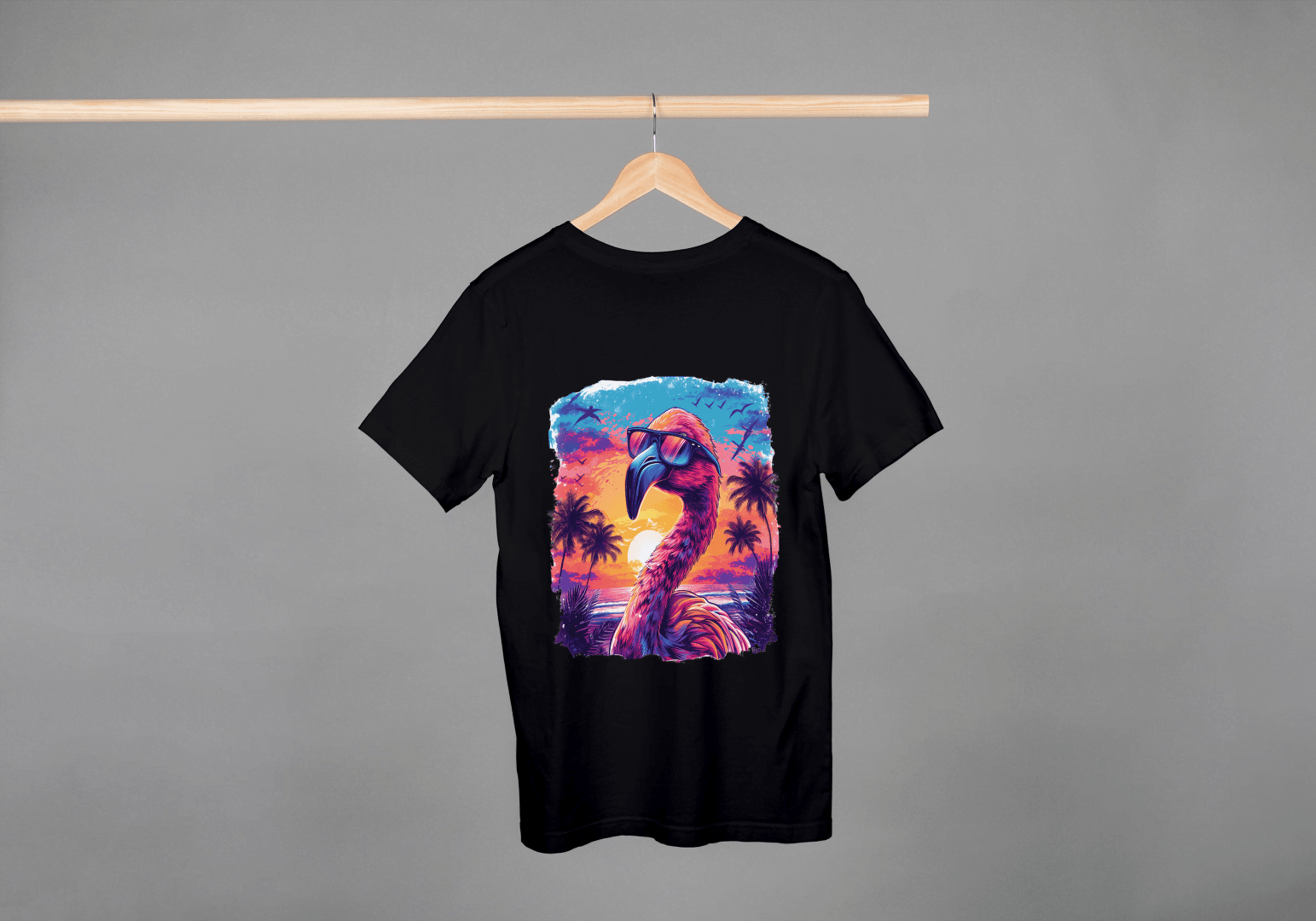 Cool Flamingo Sunset: Tropical Beach Graphic Tee - Essentia Attire