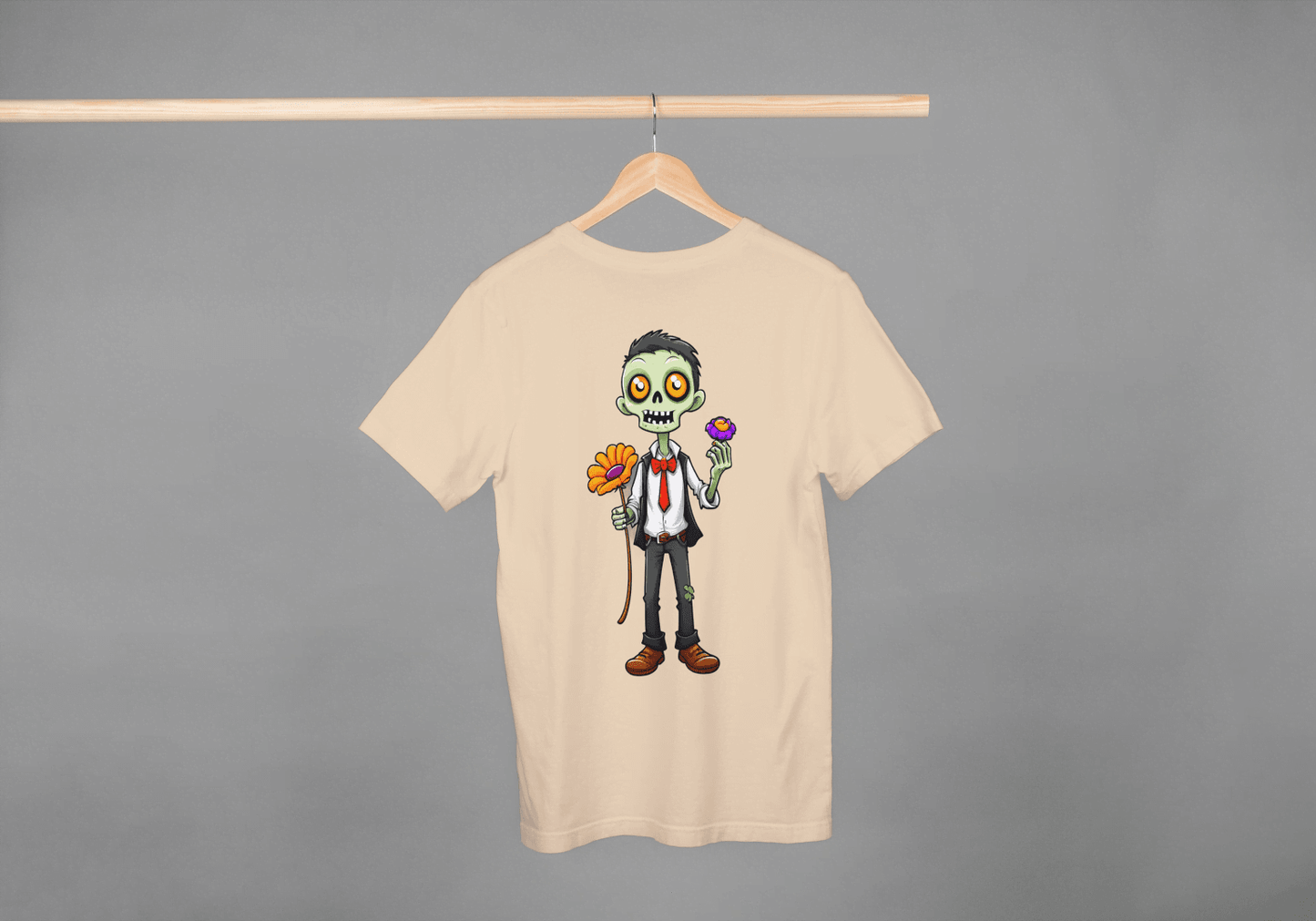Cute Zombie with Flower: Funny Cartoon Tee - Essentia Attire