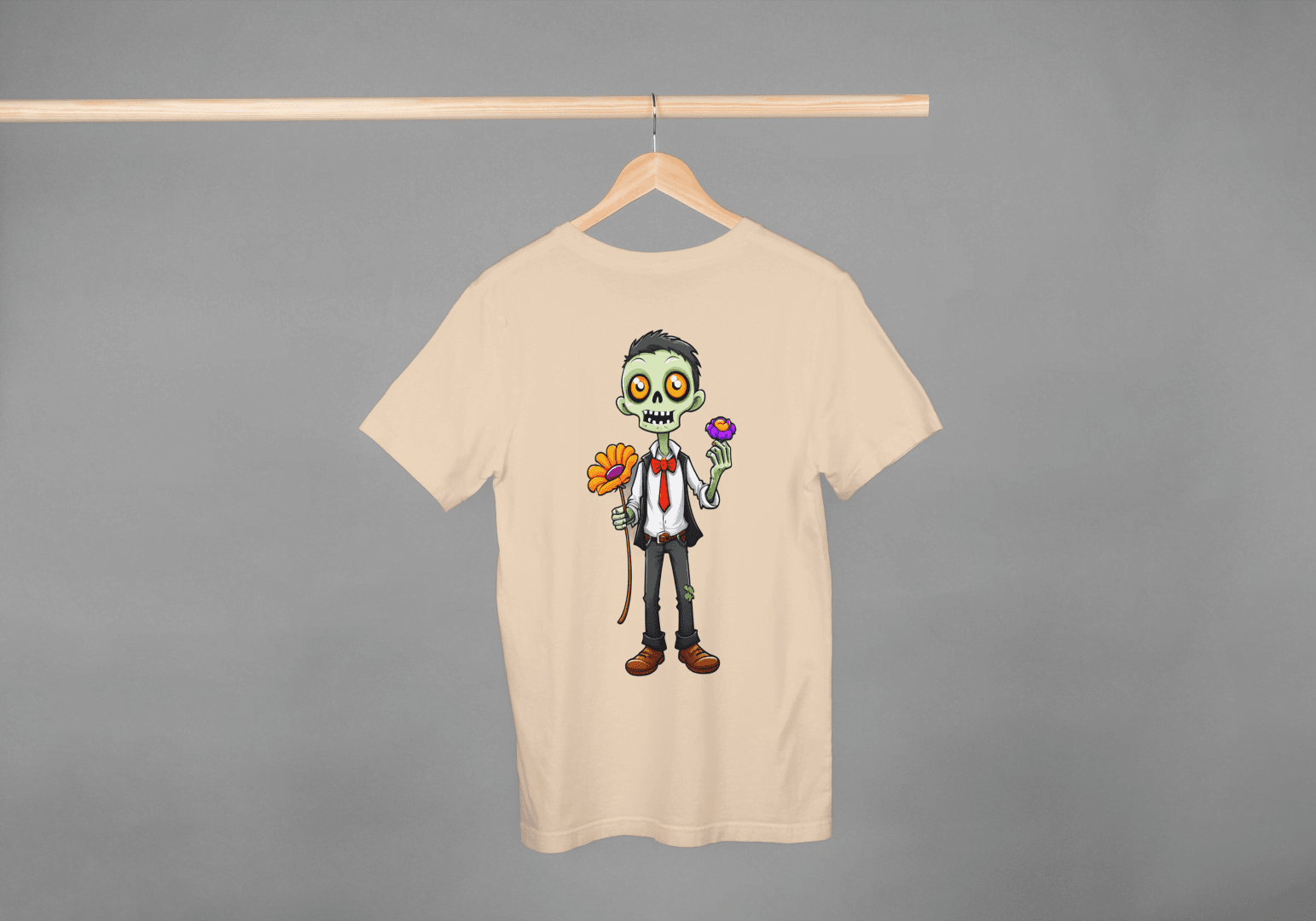 Cute Zombie with Flower: Funny Cartoon Tee - Essentia Attire