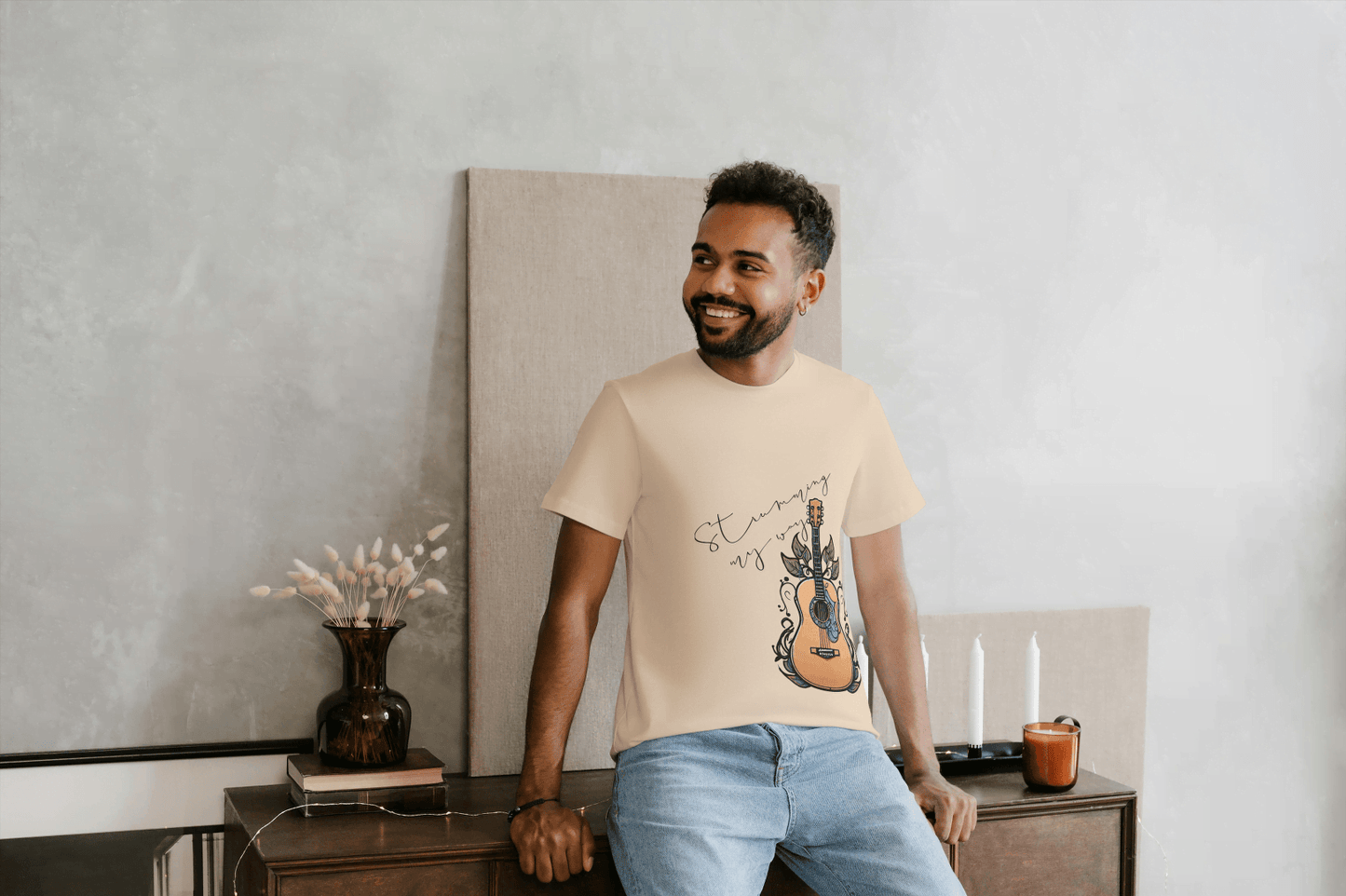 Acoustic Guitar & Leaves: Music Lover Tee - Essentia Attire