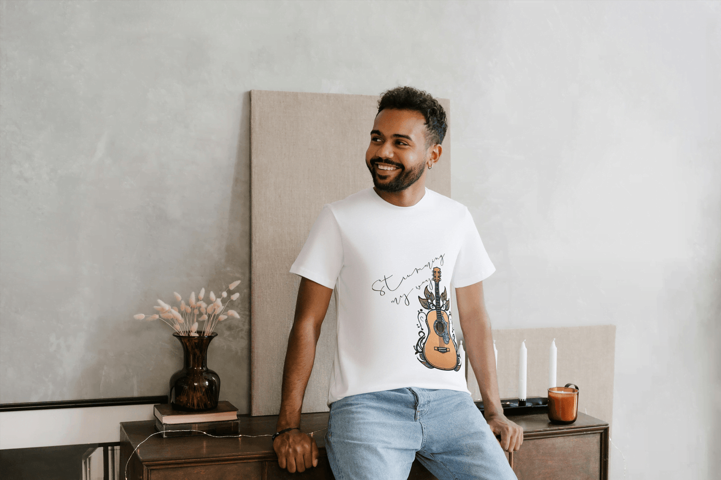 Acoustic Guitar & Leaves: Music Lover Tee - Essentia Attire