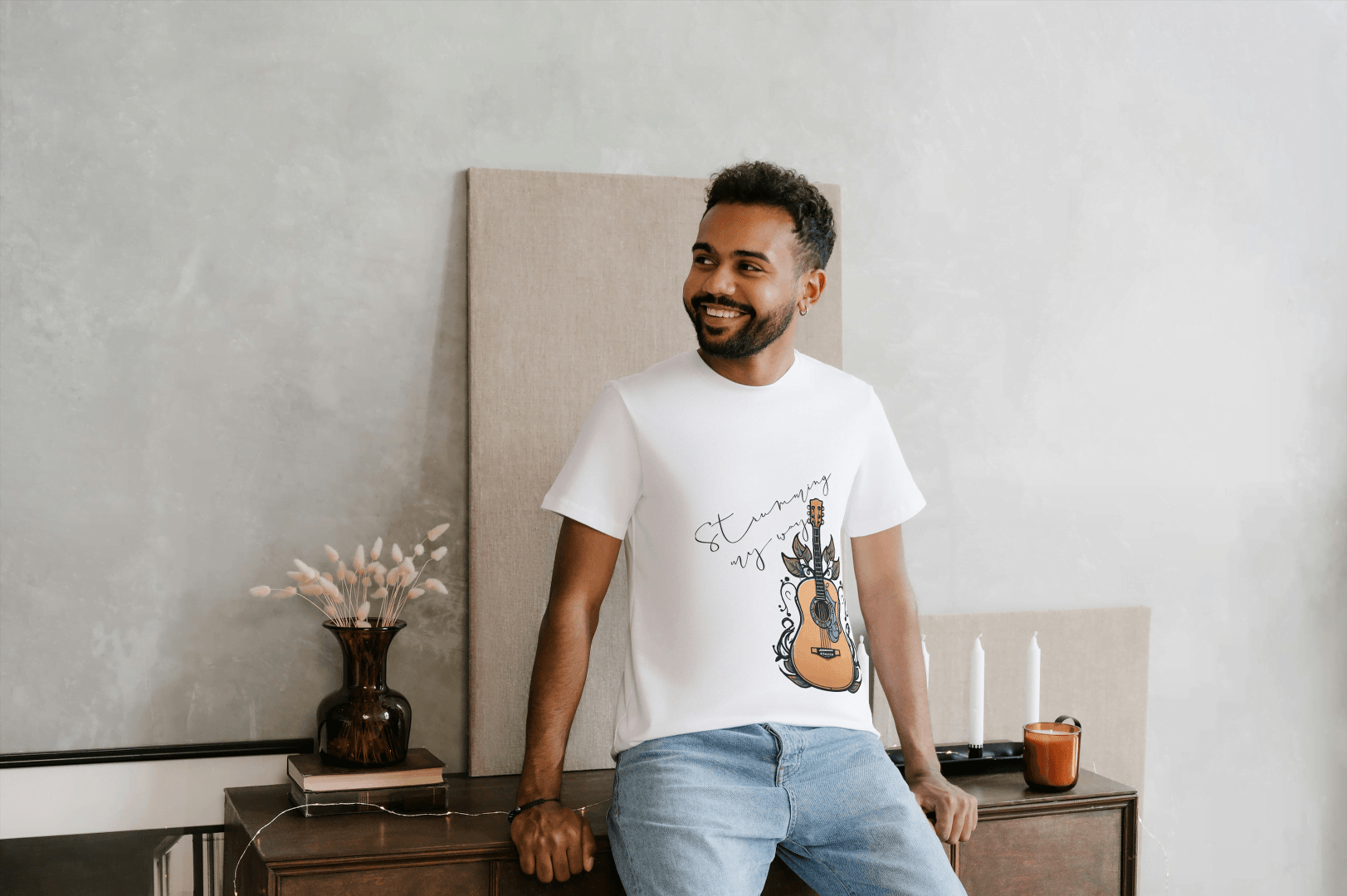Acoustic Guitar & Leaves: Music Lover Tee - Essentia Attire