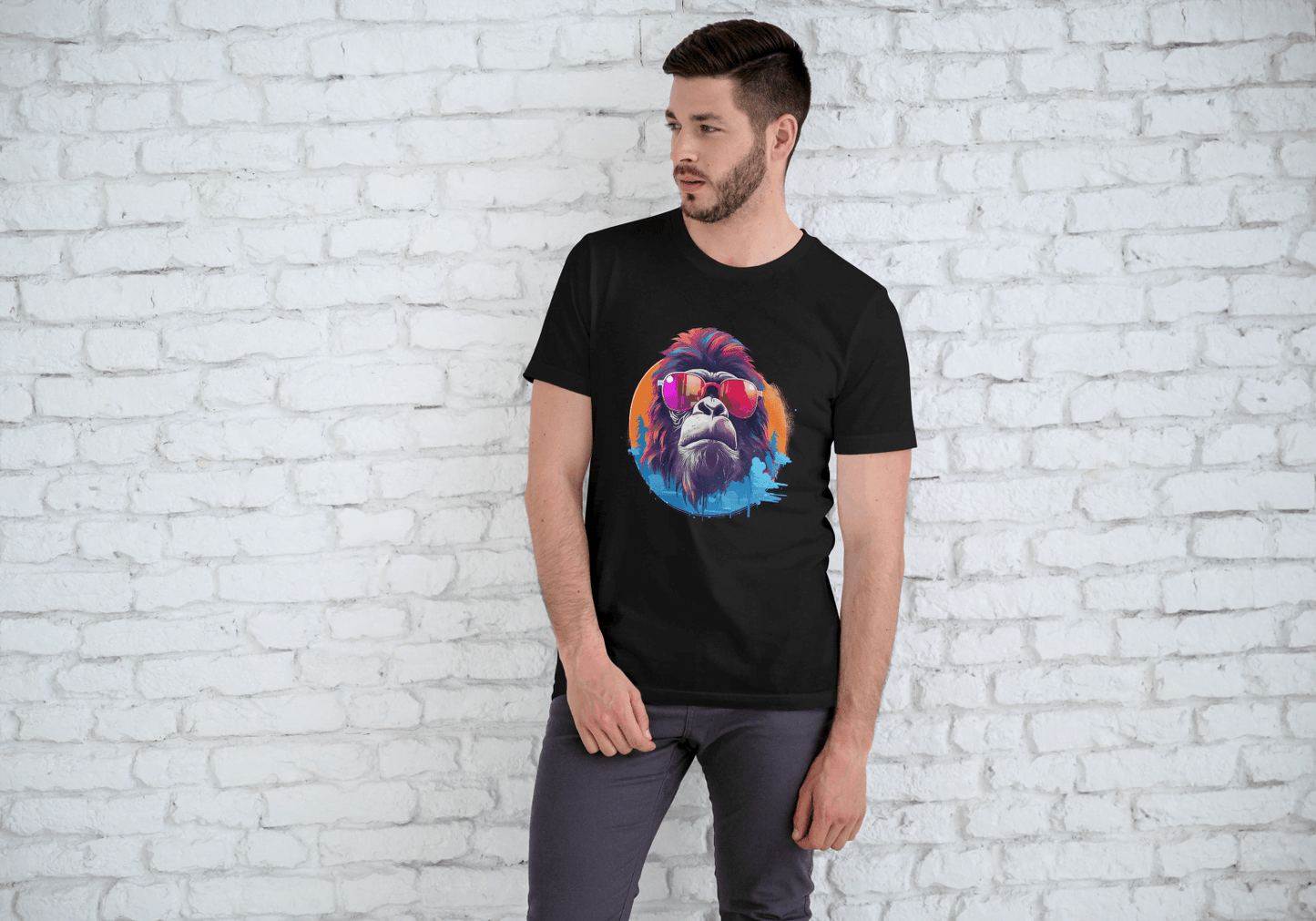 Cool Gorilla Sunglasses: Vibrant Animal Graphic Tee - Essentia Attire